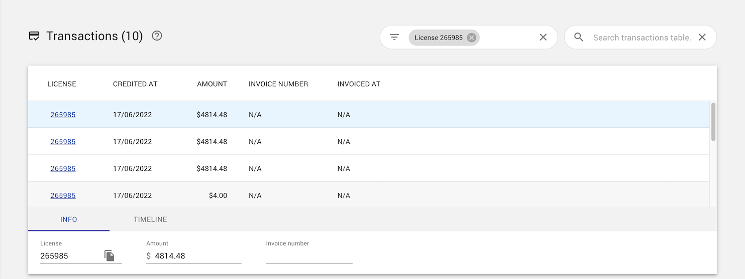 transactions screen