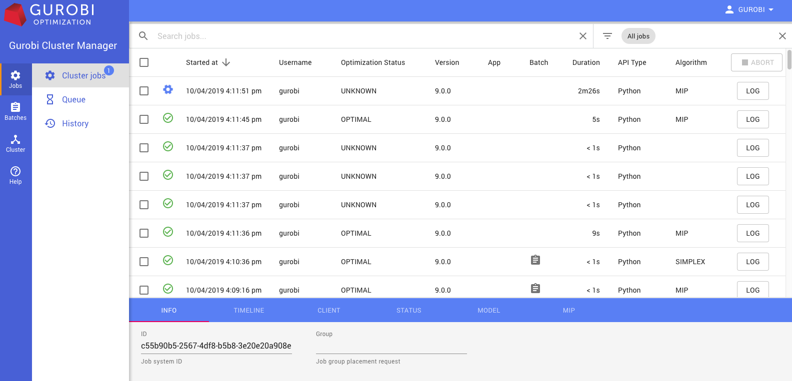 screenshot of the Cluster Manager UI