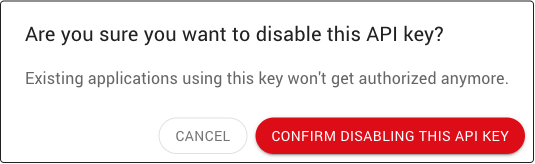 confirm disable API key dialog