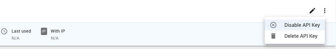 select disable API key