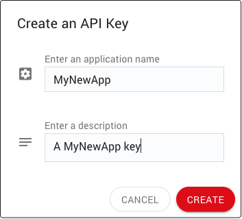 Create API key dialog