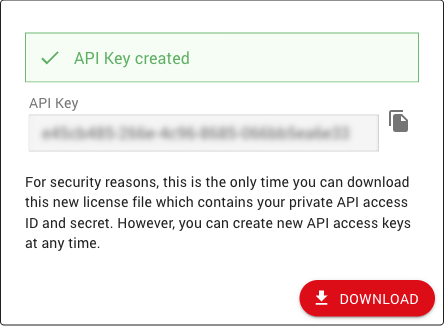 Download API key dialog