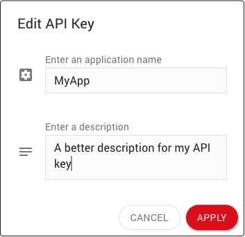 Edit API key dialog